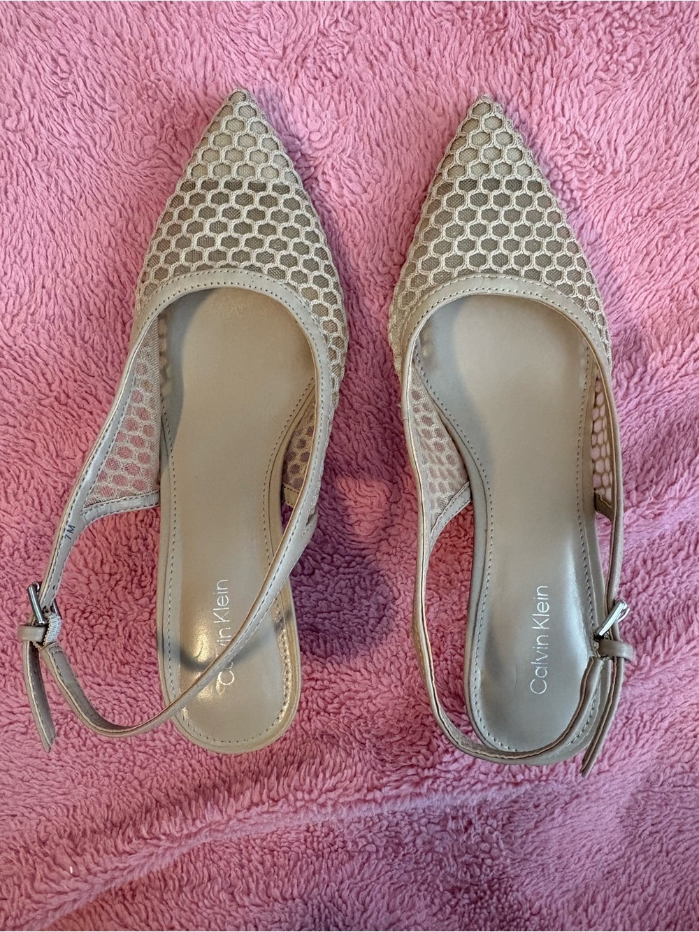Calvin Klein Women's Taupe Mesh Pointed Slingback Flats